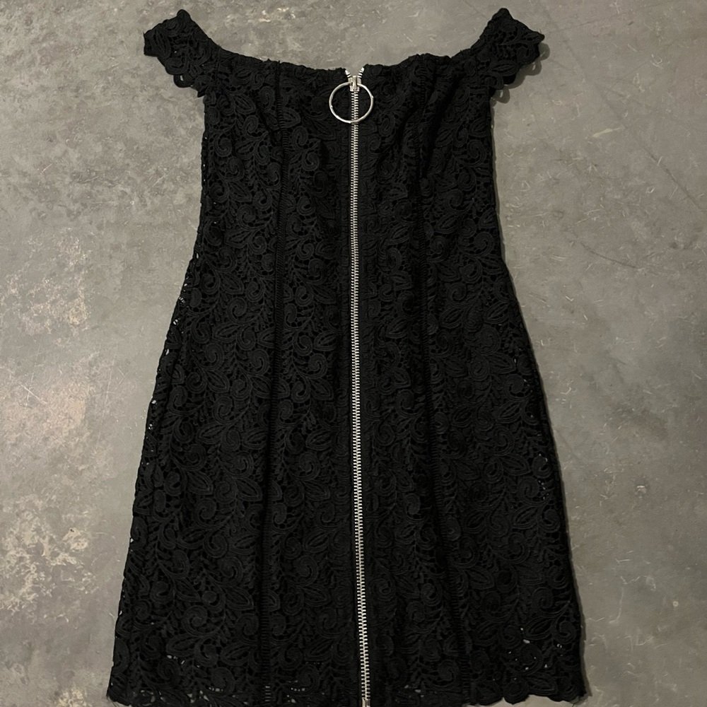 Mango Black Strapless Lace Mini Dress
